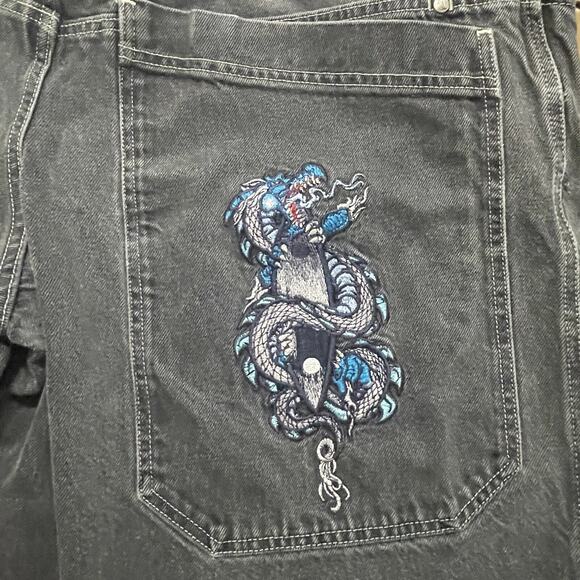 JNCO Jean Shorts Mens 38x12.5 Washed Black Snake Double Deep Pockets Y2K 2000’s - Picture 3 of 16